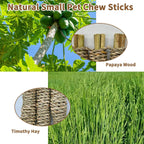 Fhiny small animal molar toys laid out to display the woven seagrass exterior.