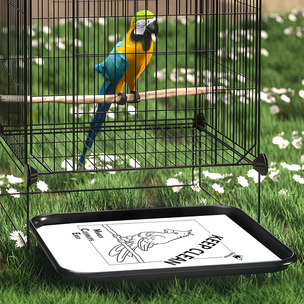 Demonstration of bird cage liner placed under cage tray