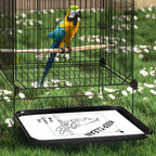Demonstration of bird cage liner placed under cage tray