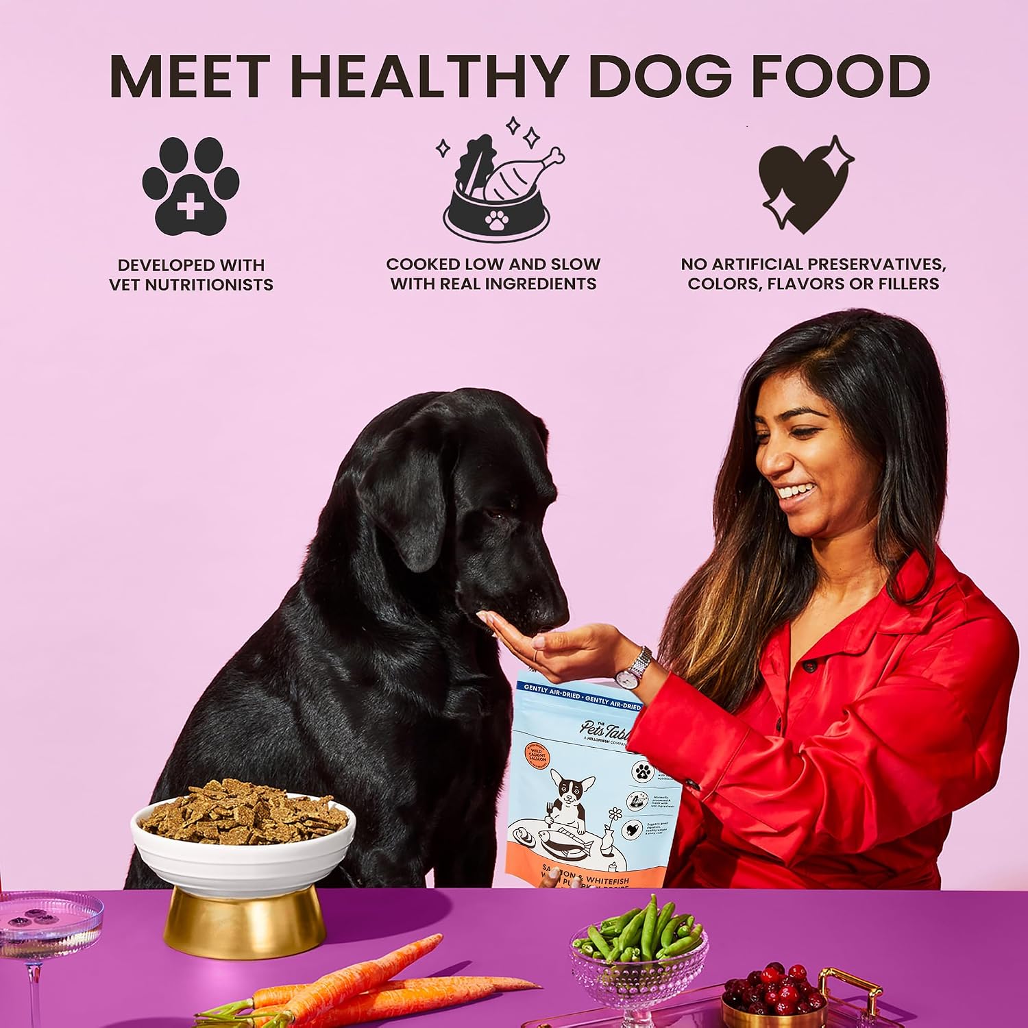 Nutrient dense salmon and whitefish dog food kibble texture close up view