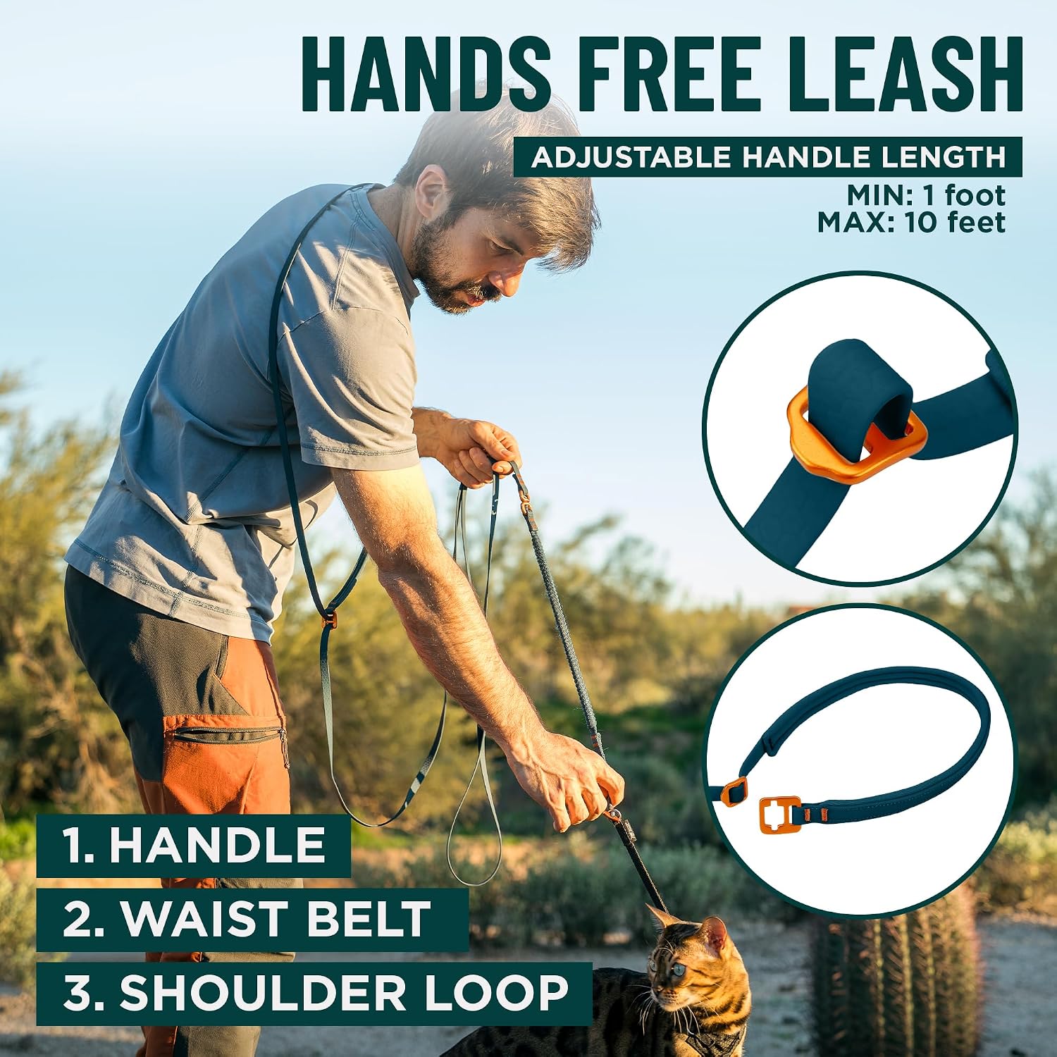 Durable stainless steel carabiner on pet leash