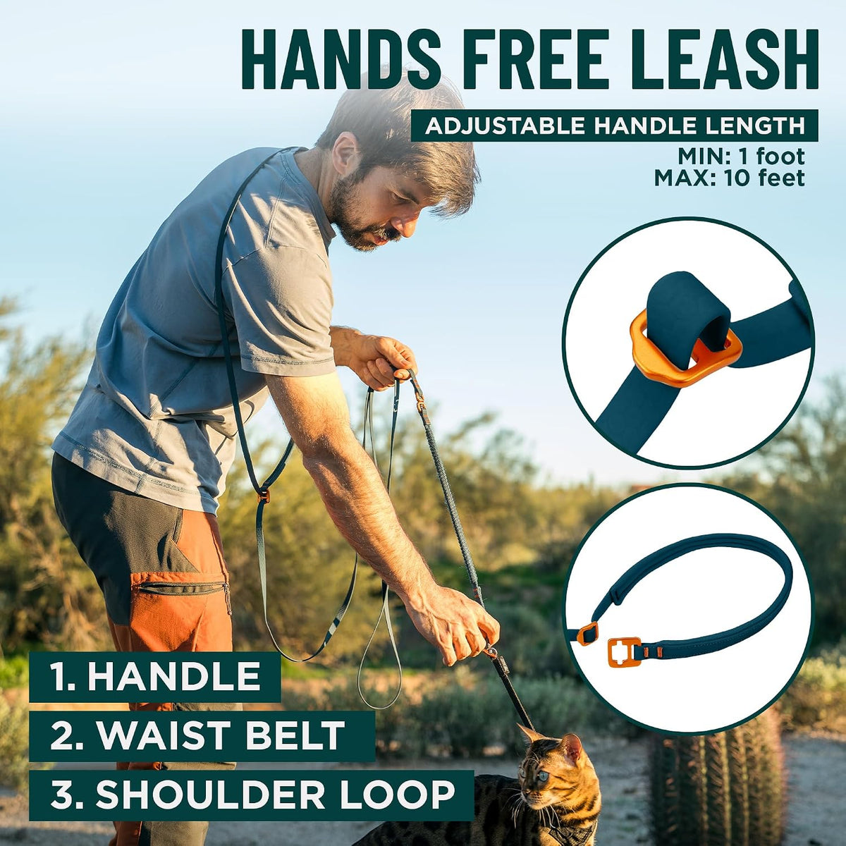 Durable stainless steel carabiner on pet leash