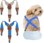 INNERZEN dog diaper suspenders pack front view showing blue and beige straps