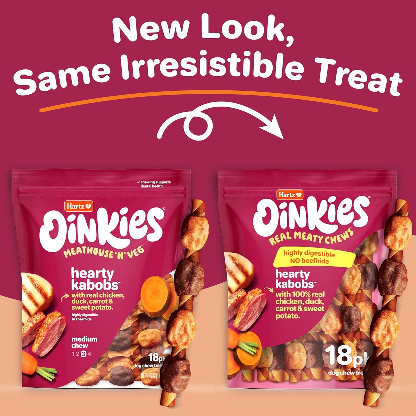 Hartz Oinkies Meathouse and Veg medium chew dog treats with chicken and duck