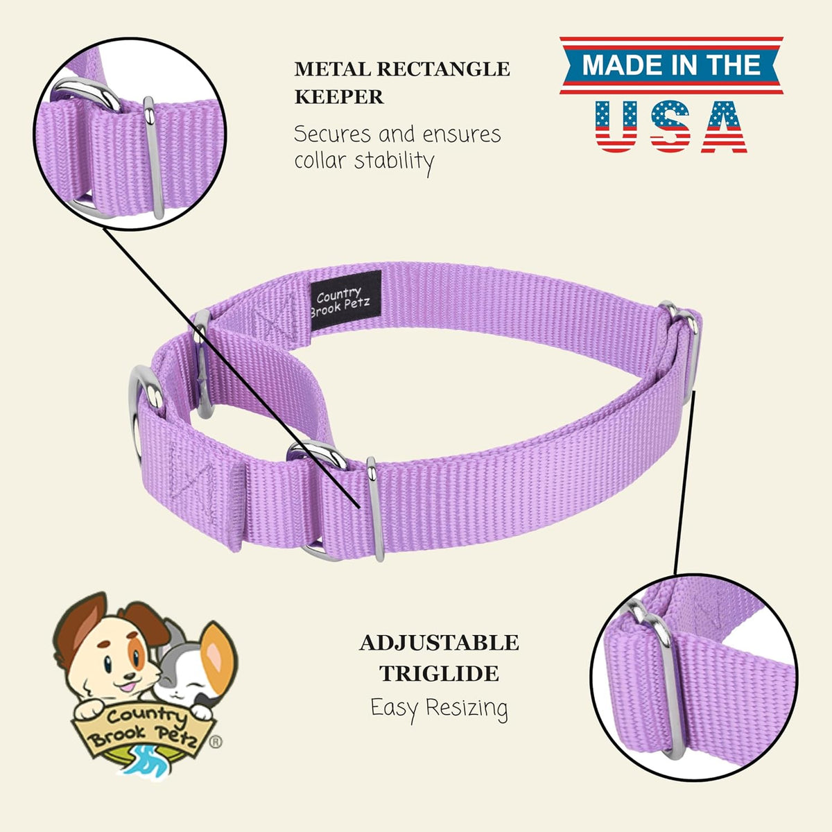 Country Brook Petz - Martingale Dog Collar - Heavy-Duty Training Collar with No Buckle - Service Dog Collar for All Pups - 20 Vibrant Colors (Lavender, 1 Inch, Medium) - Image 9