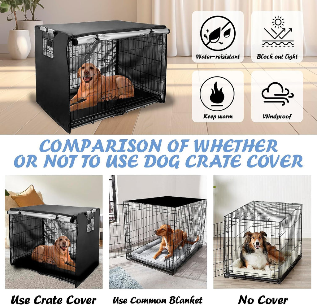 Double door pet crate cover showing zipper closures and secure fit fabric