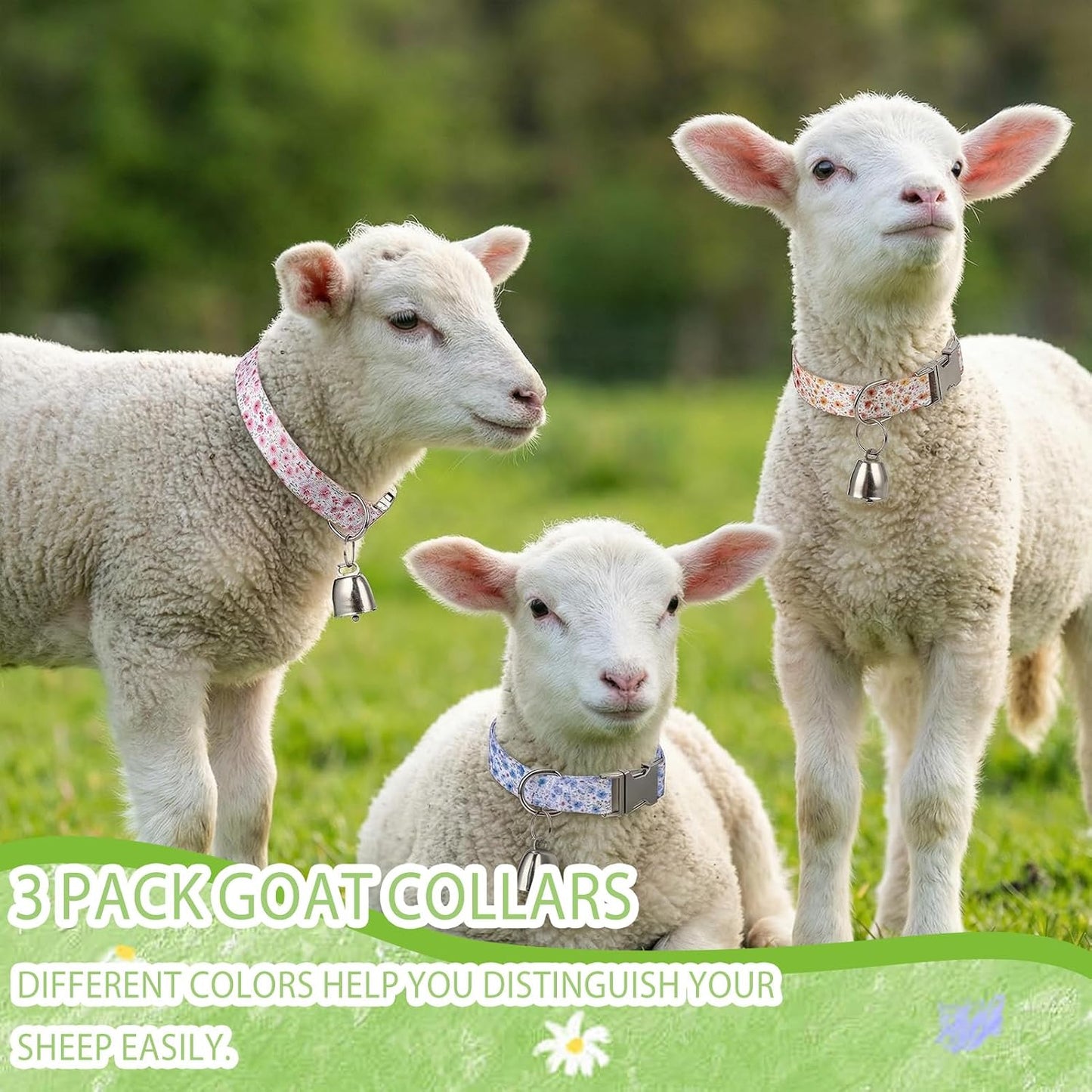 Guiqulai adjustable neck collar goats accessory set showing pink orange and blue patterns.