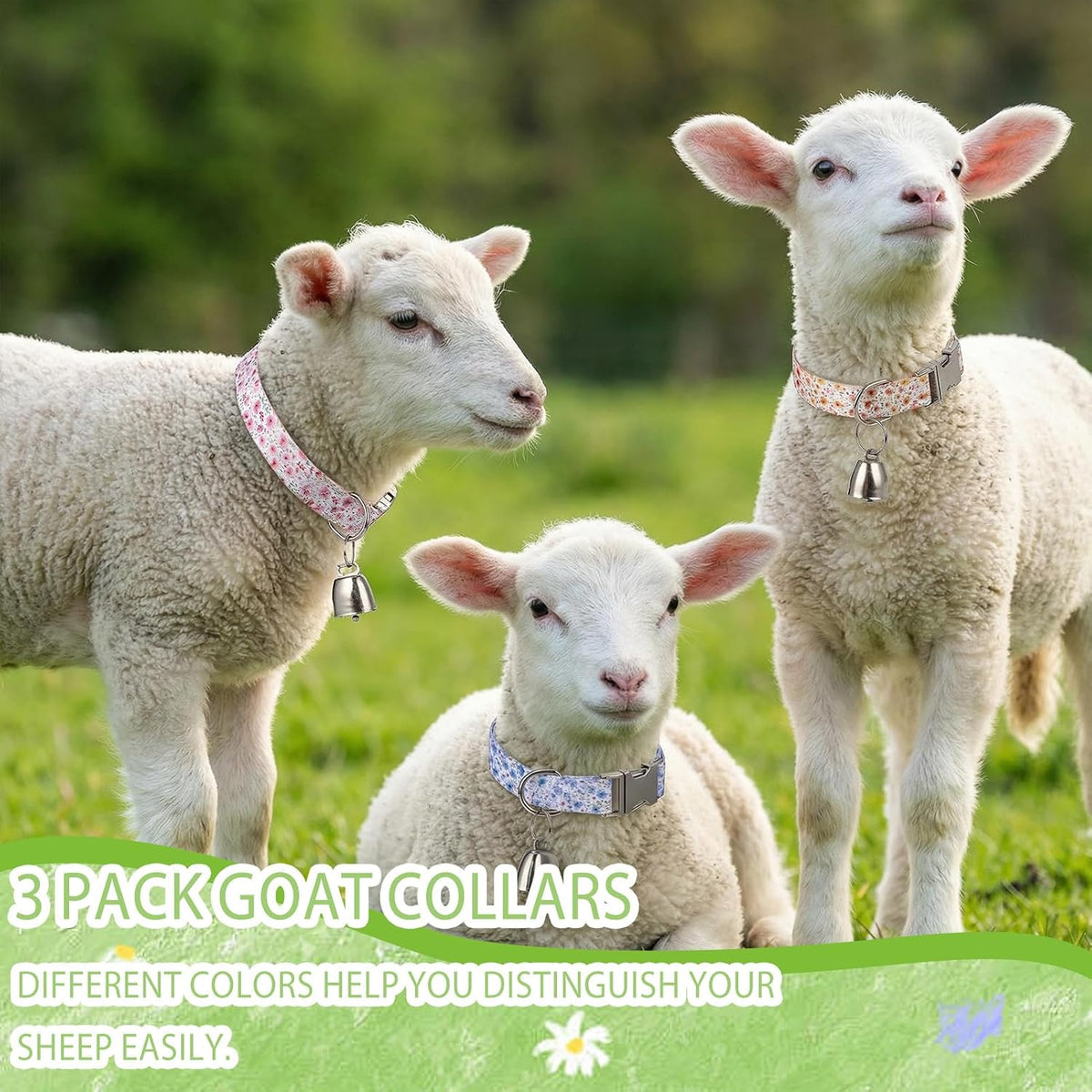 Guiqulai adjustable neck collar goats accessory set showing pink orange and blue patterns.