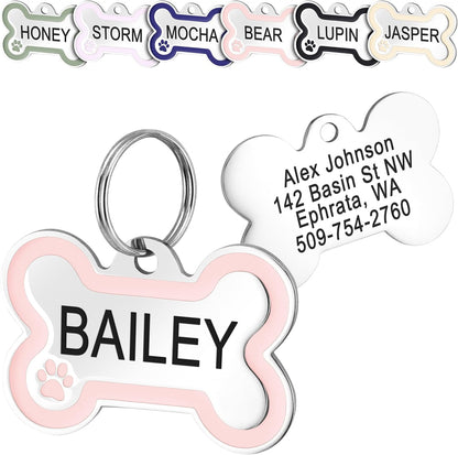 GoTags Stainless Steel Bone Dog Tag with Color Outline and Paw Print, Personalized Pet ID Tag for Dogs and Cats, Custom Engraving with up to 5 Lines of Text on Both Sides (Green, Regular) - Image 9