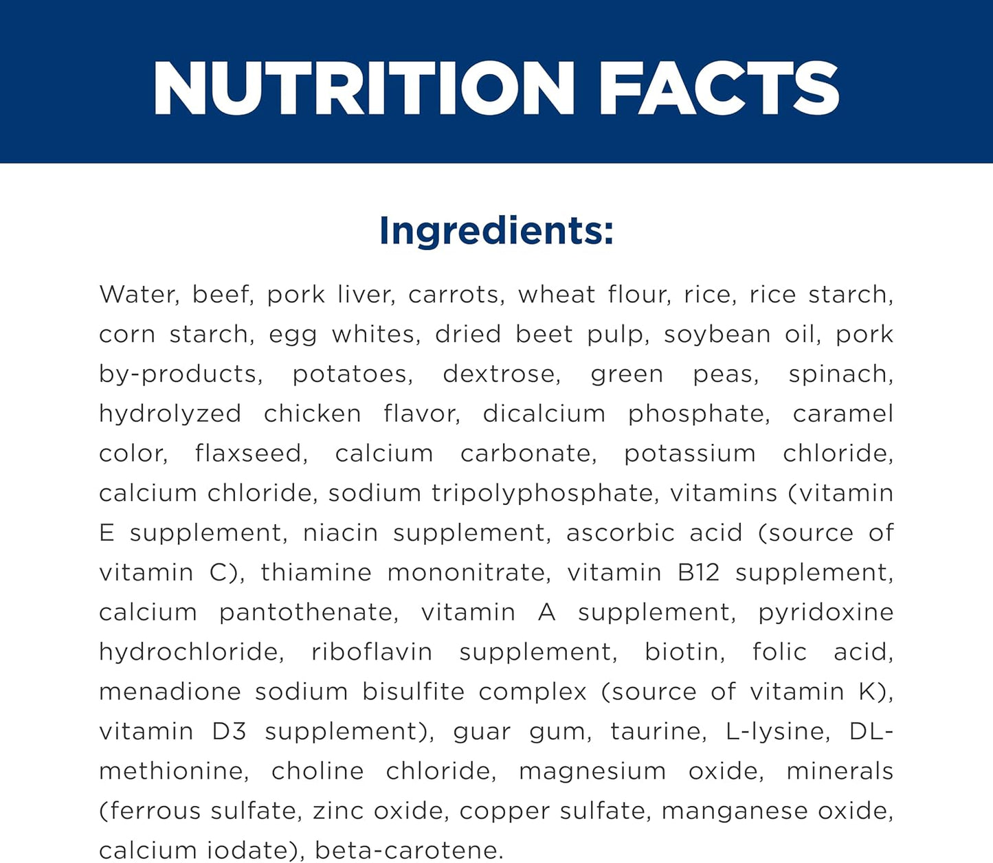 Hill's Science Diet heart and kidney health dog food side panel.