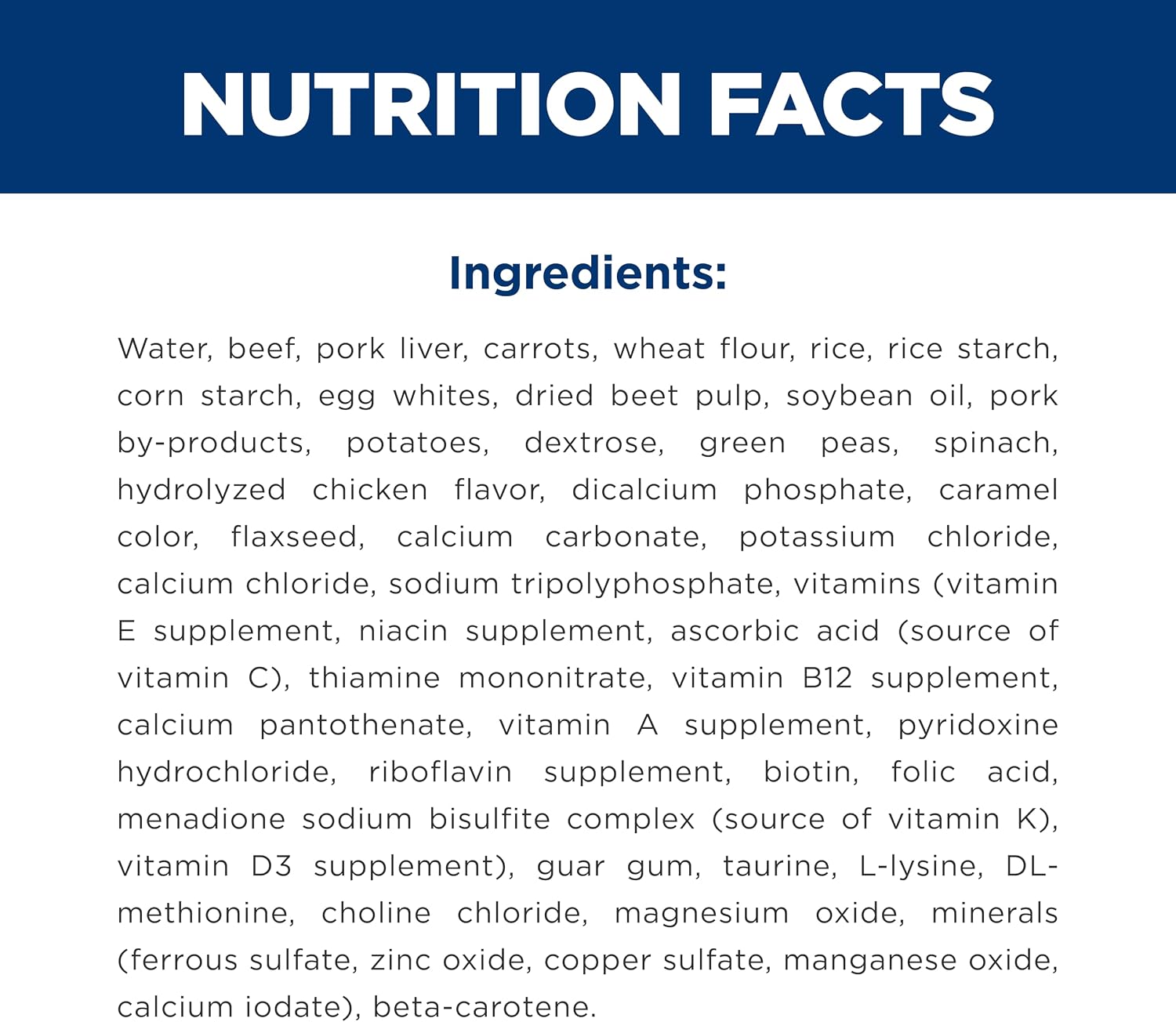Hill's Science Diet heart and kidney health dog food side panel.