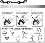Close up of the dual ended three hundred sixty degree swivel snap hooks on the pet safety strap