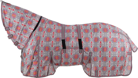 Showman Afterglow Mesh Fly Sheet with Neck Cover front view on horse