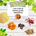 Lafeber bird food bag showing ingredients and fruit pieces