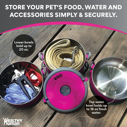 Authentic Healthy Human pink pet travel accessories showing side clips