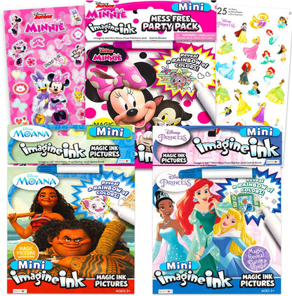 Disney Princess Magic Ink Coloring Book Set front view bundle packaging with Moana and Minnie Mouse books.