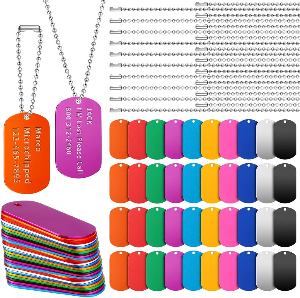 Yinkin 200 Pcs Personalized Military Dog Tags Set Including 100 Pcs Aluminum Blank Dog Tags for Engraving 100 Ball Steel Chain Rectangle Metal Blank Stamping Label for DIY Craft(Black) - Image 12