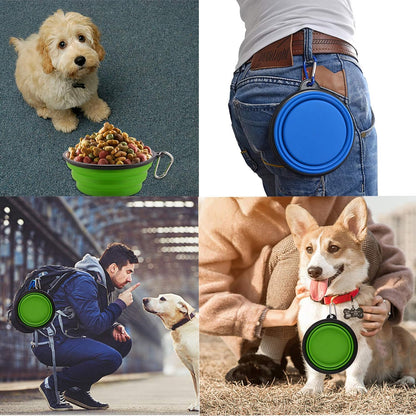 Guardians foldable pet feeding bowls with attached metal carabiner clips