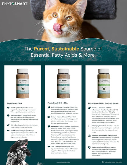 PhytoSmart DHA and EPA pet topper shaker bottle for cat and dog joint health