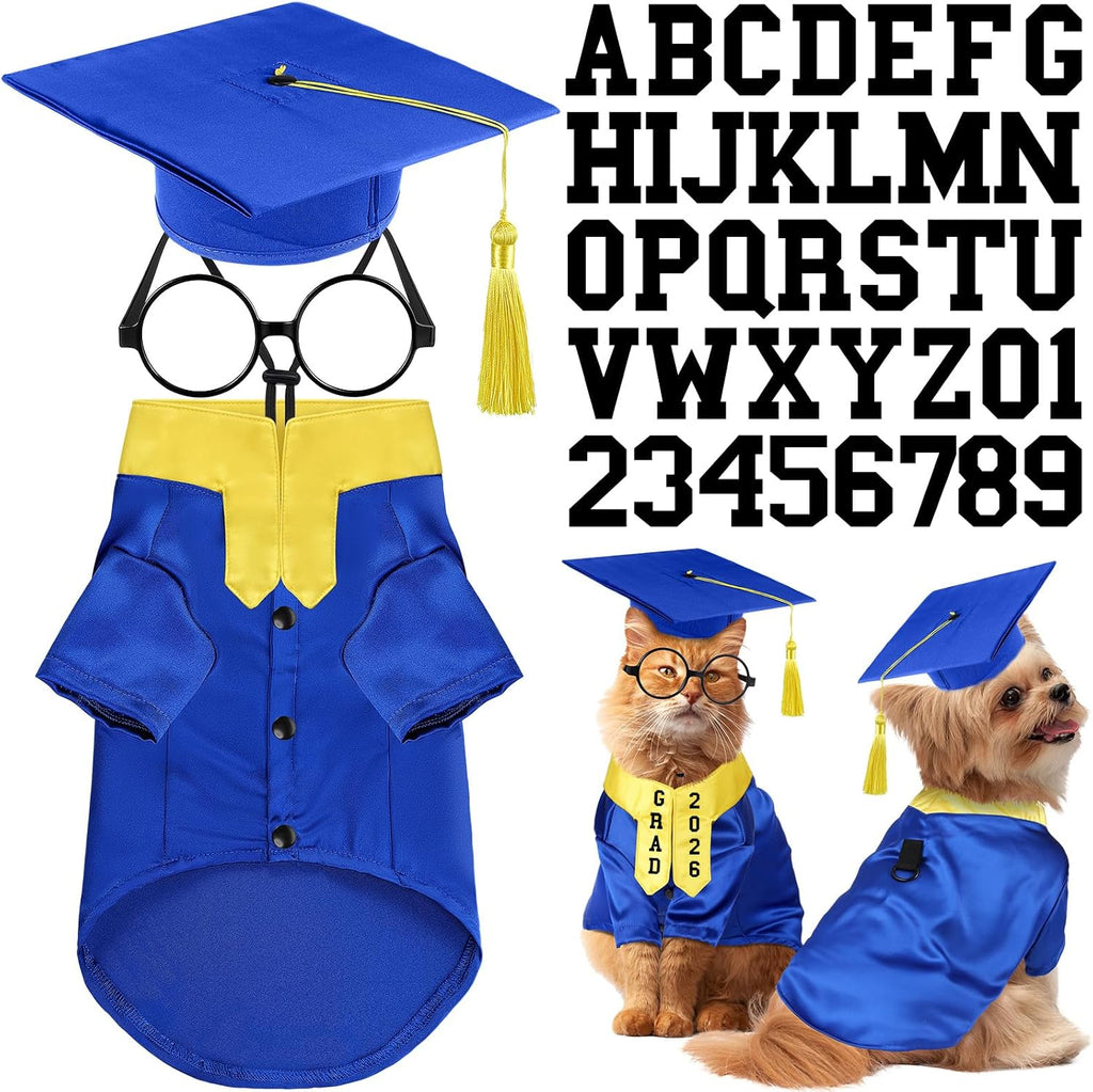Huhumy 5 Pcs Dog Graduation Costume Set Include 2026 Pet Graduation Gown with Stole Puppy Grad Cap Lensless Glasses DIY Letter Stickers for Dogs Cats Holiday Costume Accessory(Black Yellow,S) - Image 15