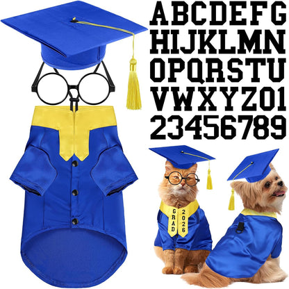 Huhumy 5 Pcs Dog Graduation Costume Set Include 2026 Pet Graduation Gown with Stole Puppy Grad Cap Lensless Glasses DIY Letter Stickers for Dogs Cats Holiday Costume Accessory(Black Yellow,S) - Image 15