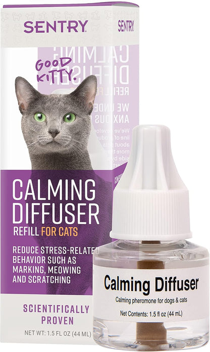 Sentry cat anxiety relief product packaging displaying the seven hundred square feet coverage.