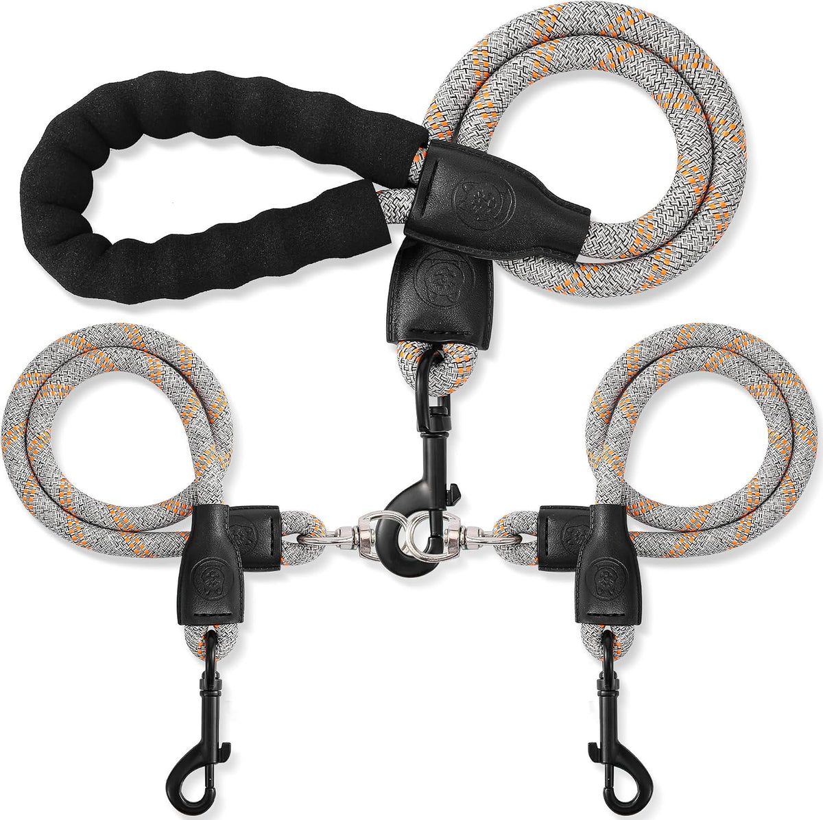 Shock absorbing double pet leash for small and medium dogs