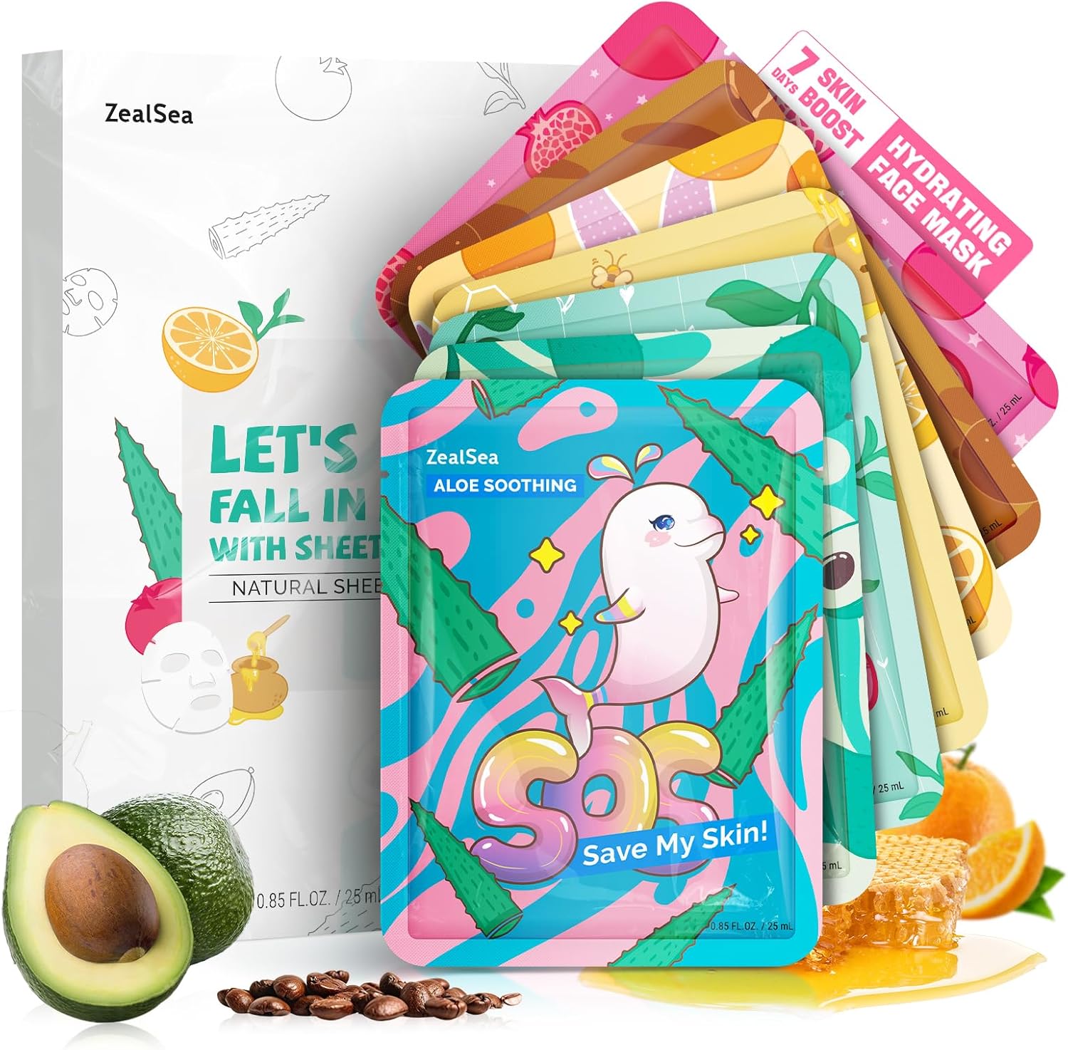 ZealSea 7 Days Multi-Effect Facial Sheet Mask Set front view