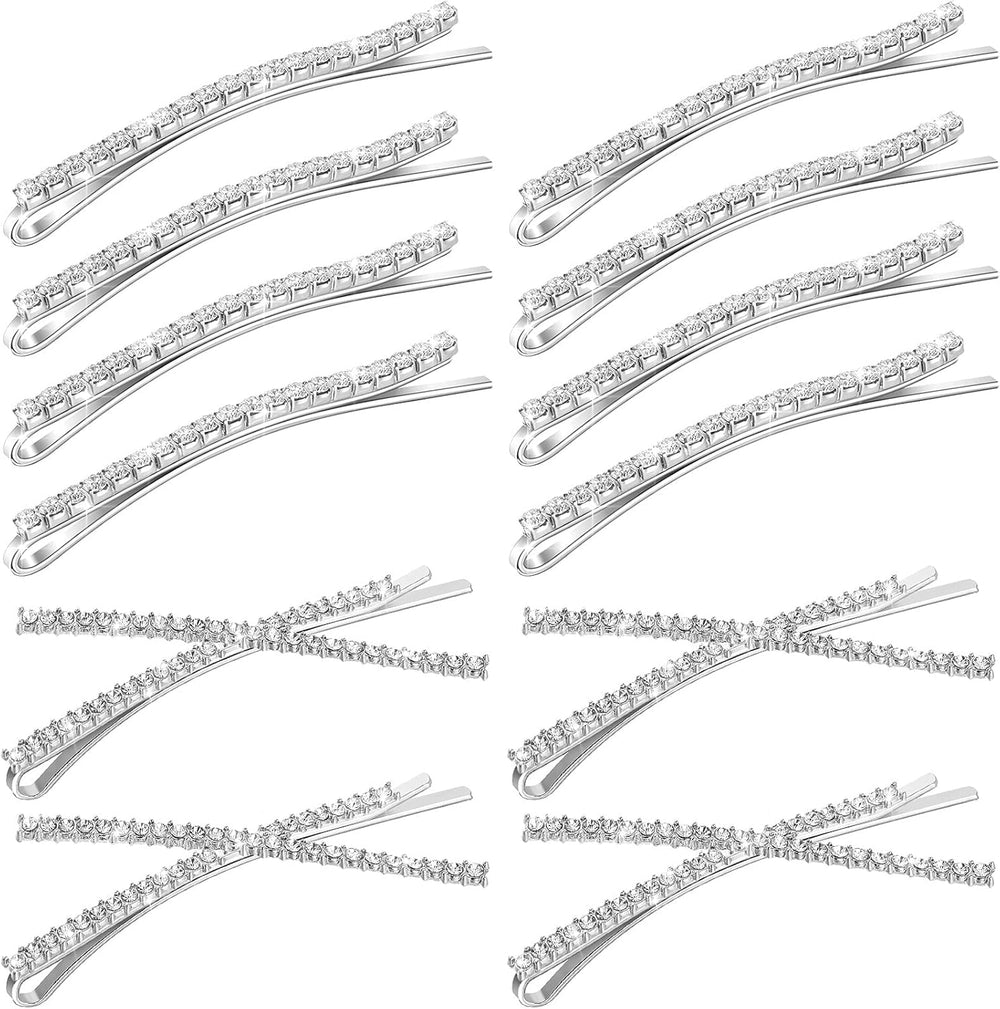 Willbond rhinestone bobby pins front view showing silver crystal design