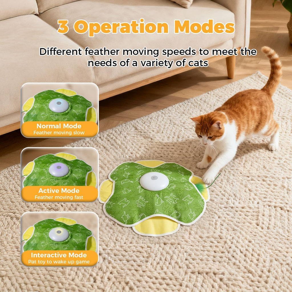 Two in one smart cat stimulation toy packaging highlighting the 360 degree rotation features