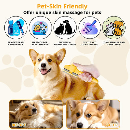 Yellow pet hair remover brush for short and long hair