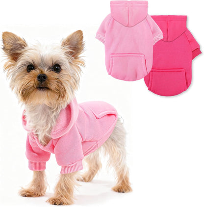 Simcapy dog hoodie pink and rose front view winter puppy apparel