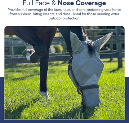 Horse Fly Mask with Nose Cover and Ears - 95% UV Eye Protection - Built-in Visor - Breathable, Lightweight Mask - Adjustable Fit for Comfort Horse Medium/Large Size - Image 9