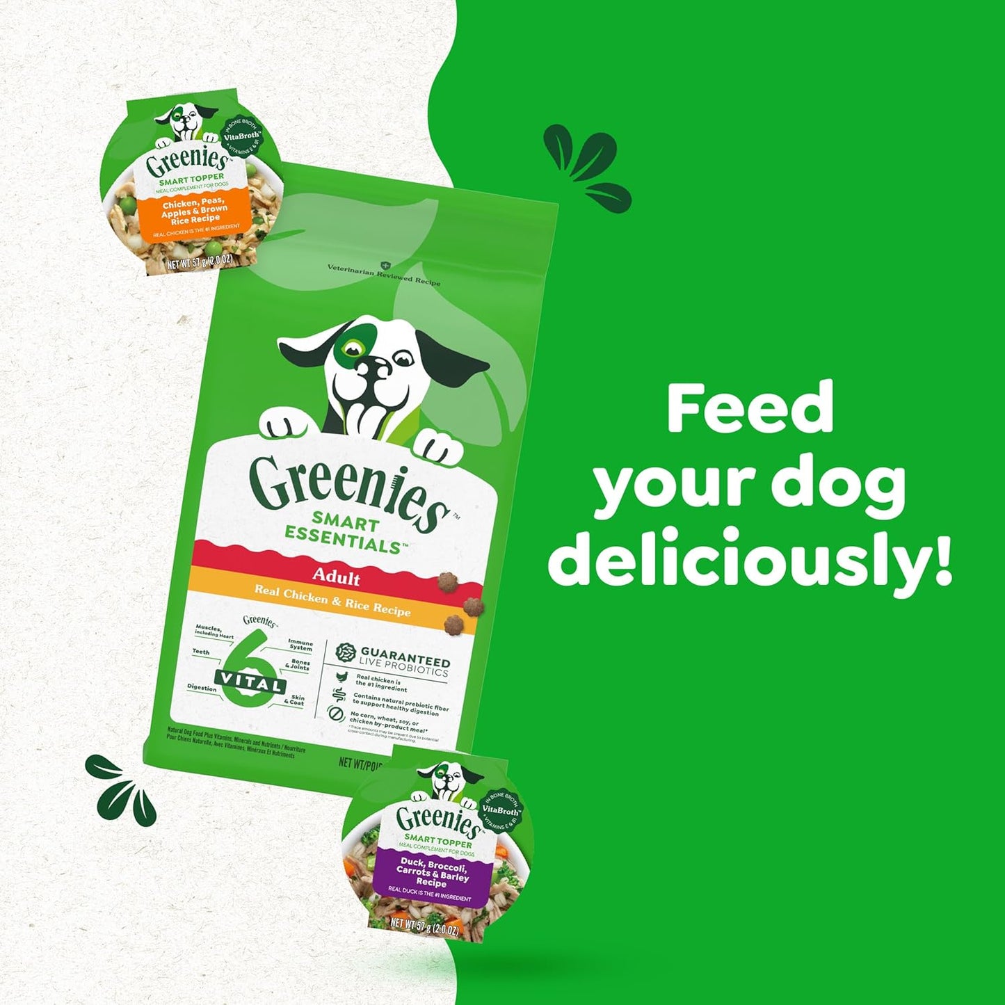 Greenies Smart Topper High Protein Wet Mix-in for Dogs, Chicken, Peas, Apples, and Brown Rice Recipe & Duck, Broccoli, Carrots and Barley Recipe Variety Pack with Whole Grains, 8 Trays of 2 oz. - Image 11