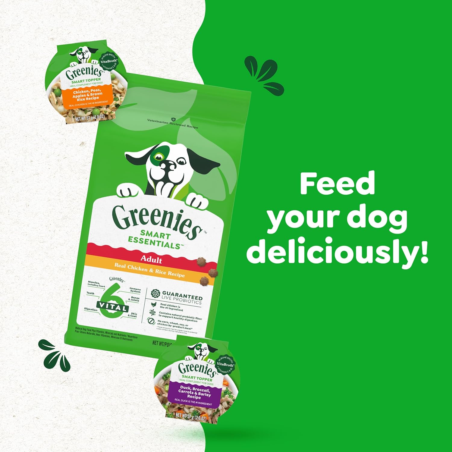 Greenies Smart Topper High Protein Wet Mix-in for Dogs, Chicken, Peas, Apples, and Brown Rice Recipe & Duck, Broccoli, Carrots and Barley Recipe Variety Pack with Whole Grains, 8 Trays of 2 oz. - Image 11