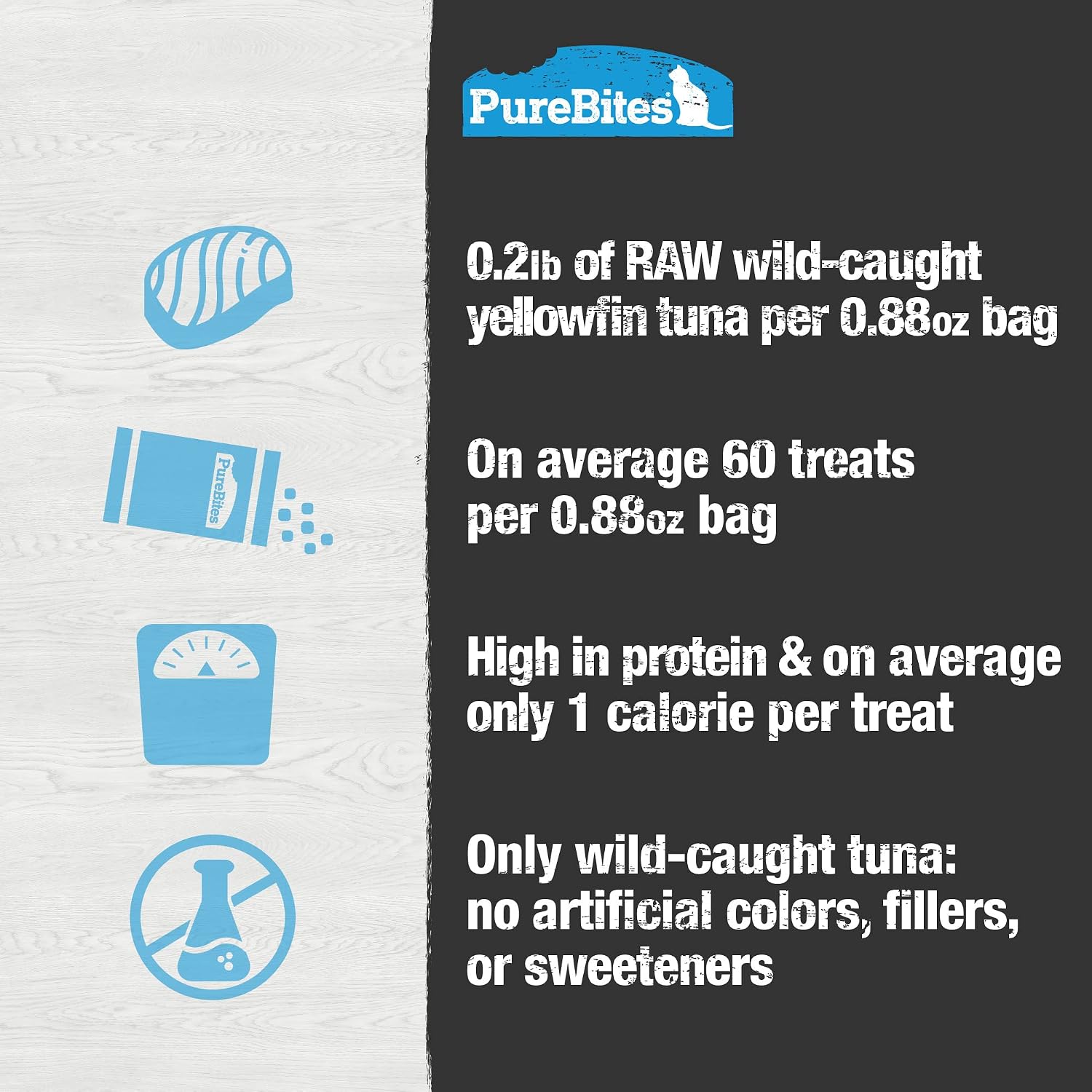 PureBites hypoallergenic single ingredient tuna treat pieces ideal for cats with dietary restrictions and food allergies.