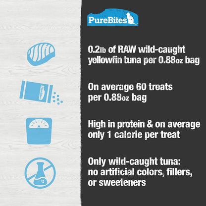 PureBites hypoallergenic single ingredient tuna treat pieces ideal for cats with dietary restrictions and food allergies.