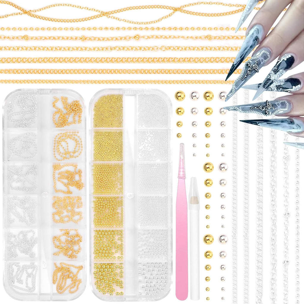 Tatiwoo nail chain charms and round beads set front view packaging