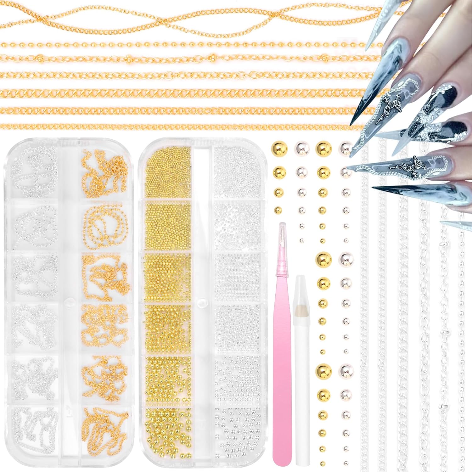 Tatiwoo nail chain charms and round beads set front view