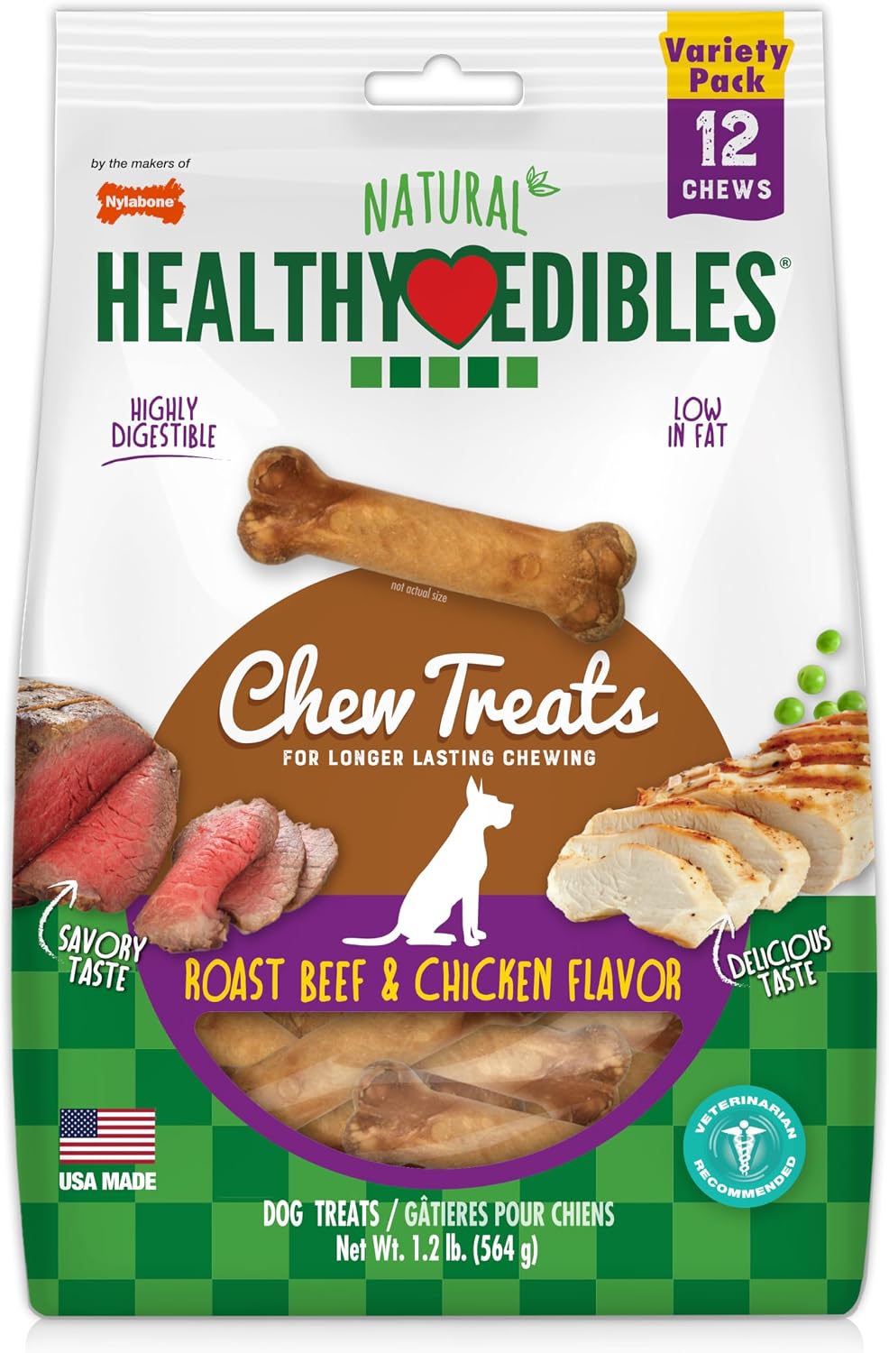 Nylabone Healthy Edibles Natural Dog Chews, Long Lasting Bones for Dogs, Roast Beef, Chicken & Bacon Flavor Dog Treats, Small (3 Count) - Image 12