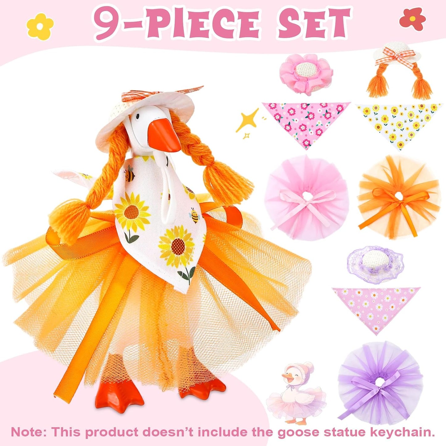 Close up details of the mesh tutu skirt for 7 inch desk goose statue