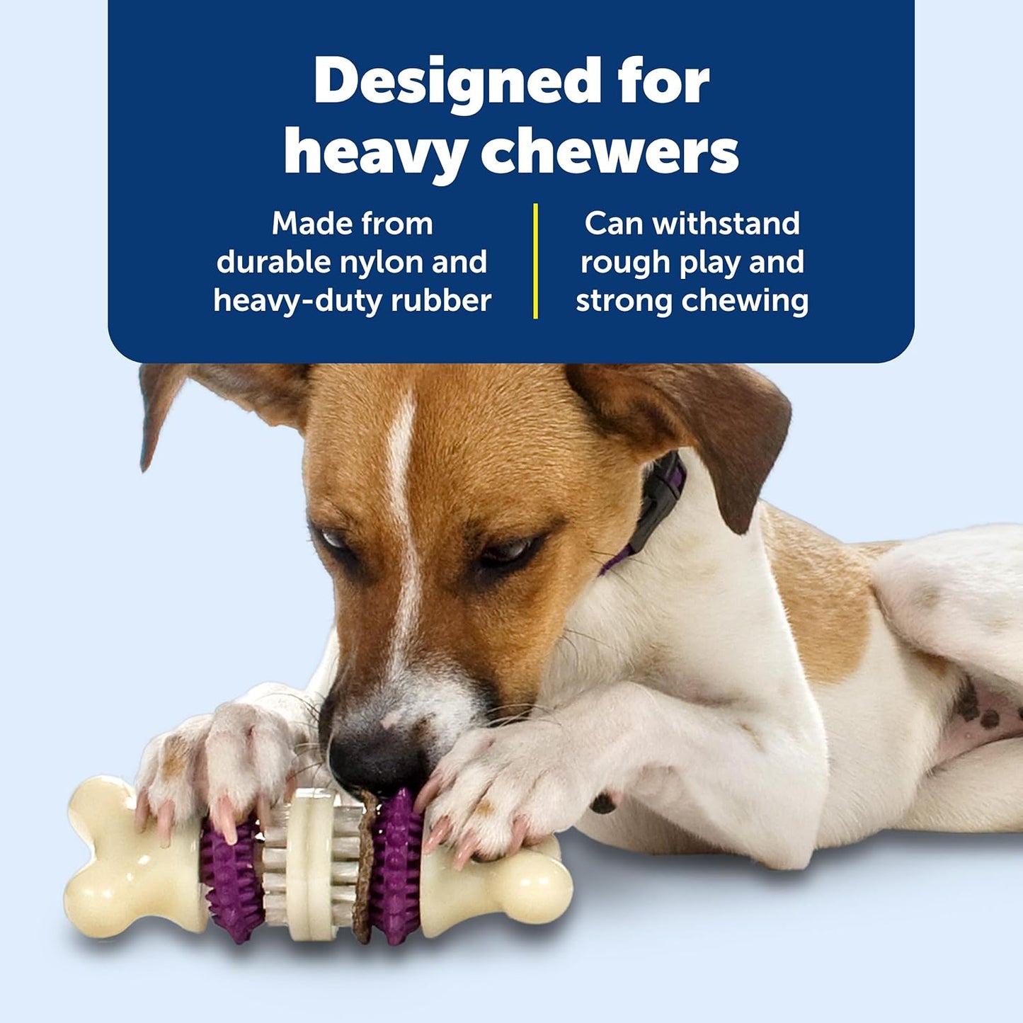 Disassembled purple dog toy showing treat loading mechanism.