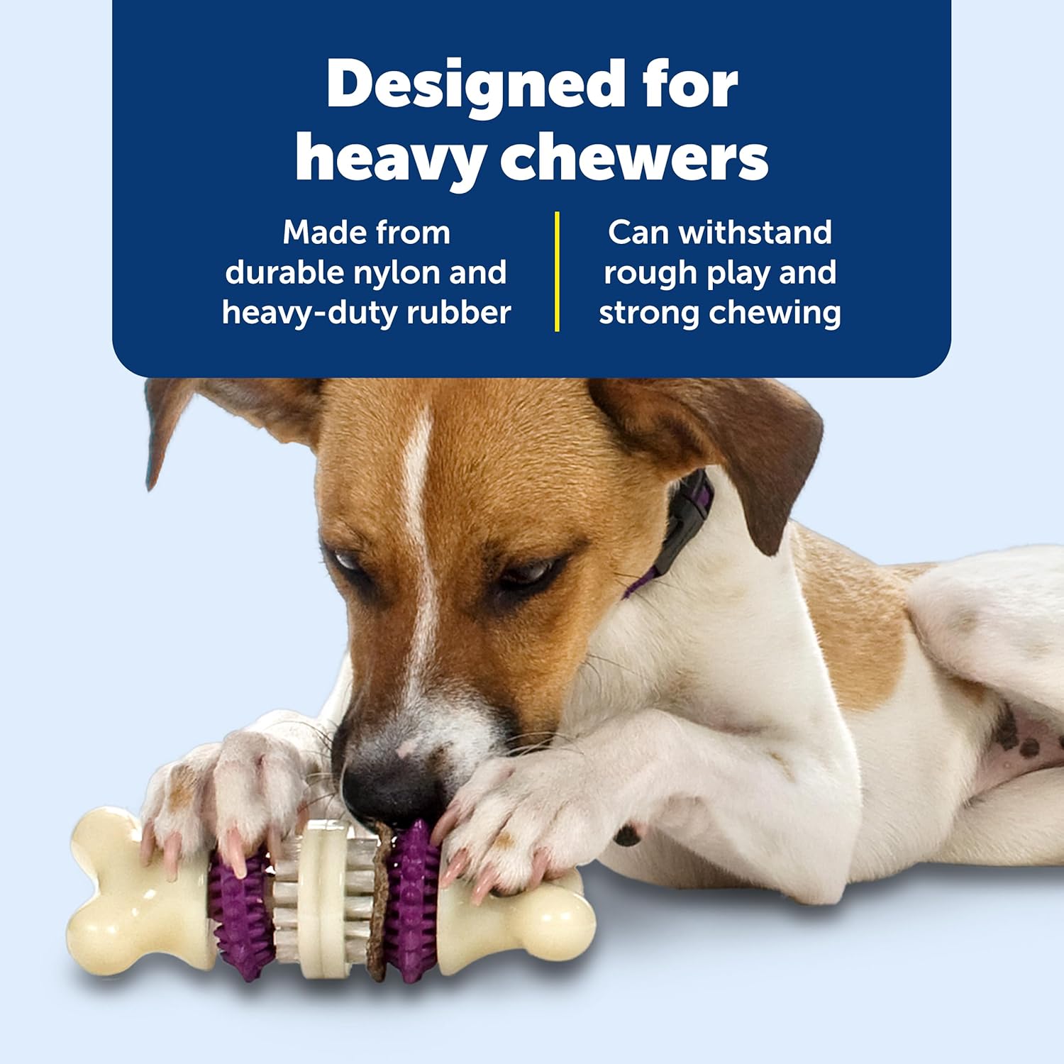 Disassembled purple dog toy showing treat loading mechanism.