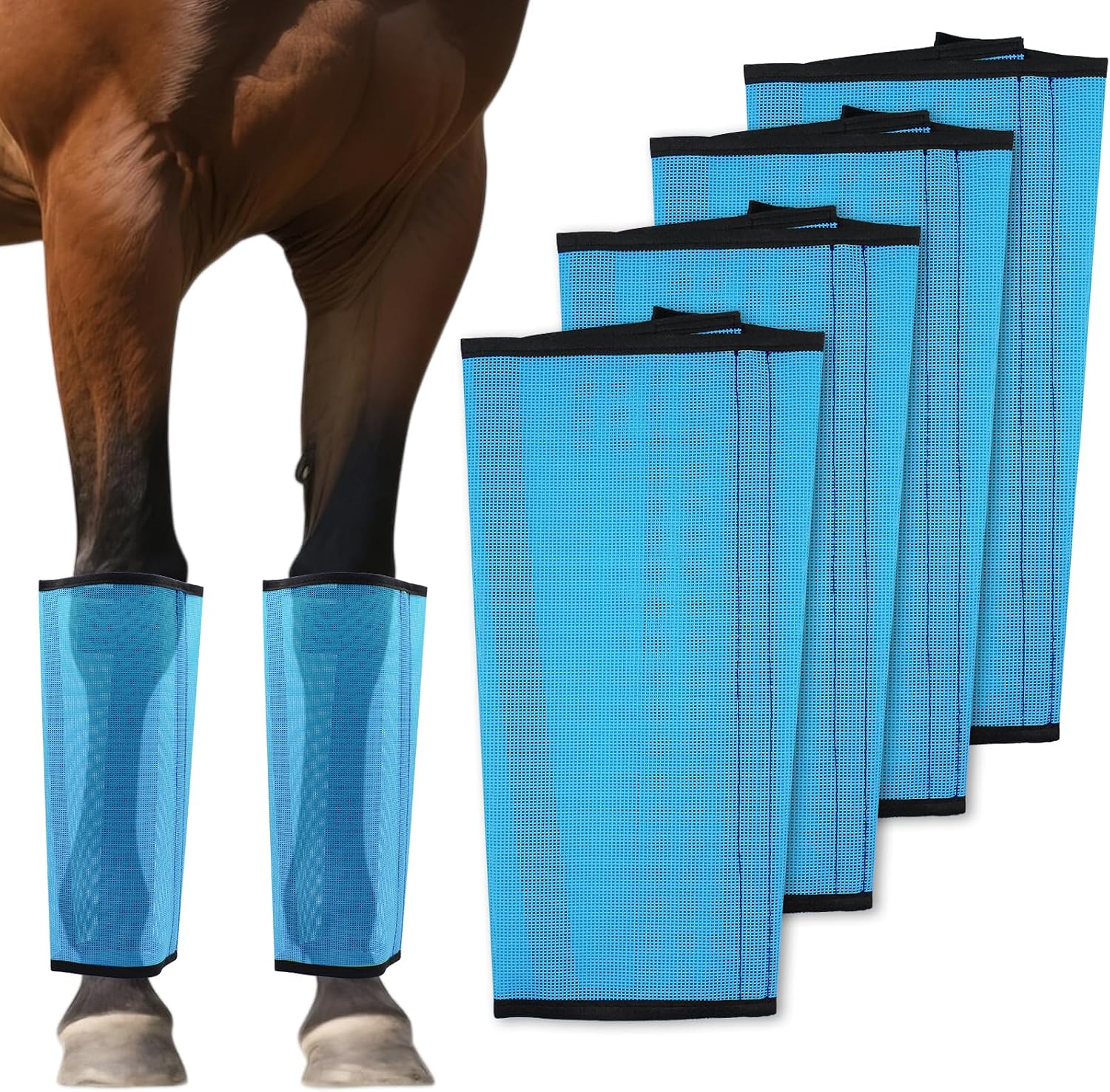 Mesh Horse Fly Boots Set of 4 - Loose Fitting Breathable Leggings for Horses, Adjustable Anti-Stomping Leg Wraps, Stay-Up No-Slip Design for All 4 Legs (Green) - Image 9