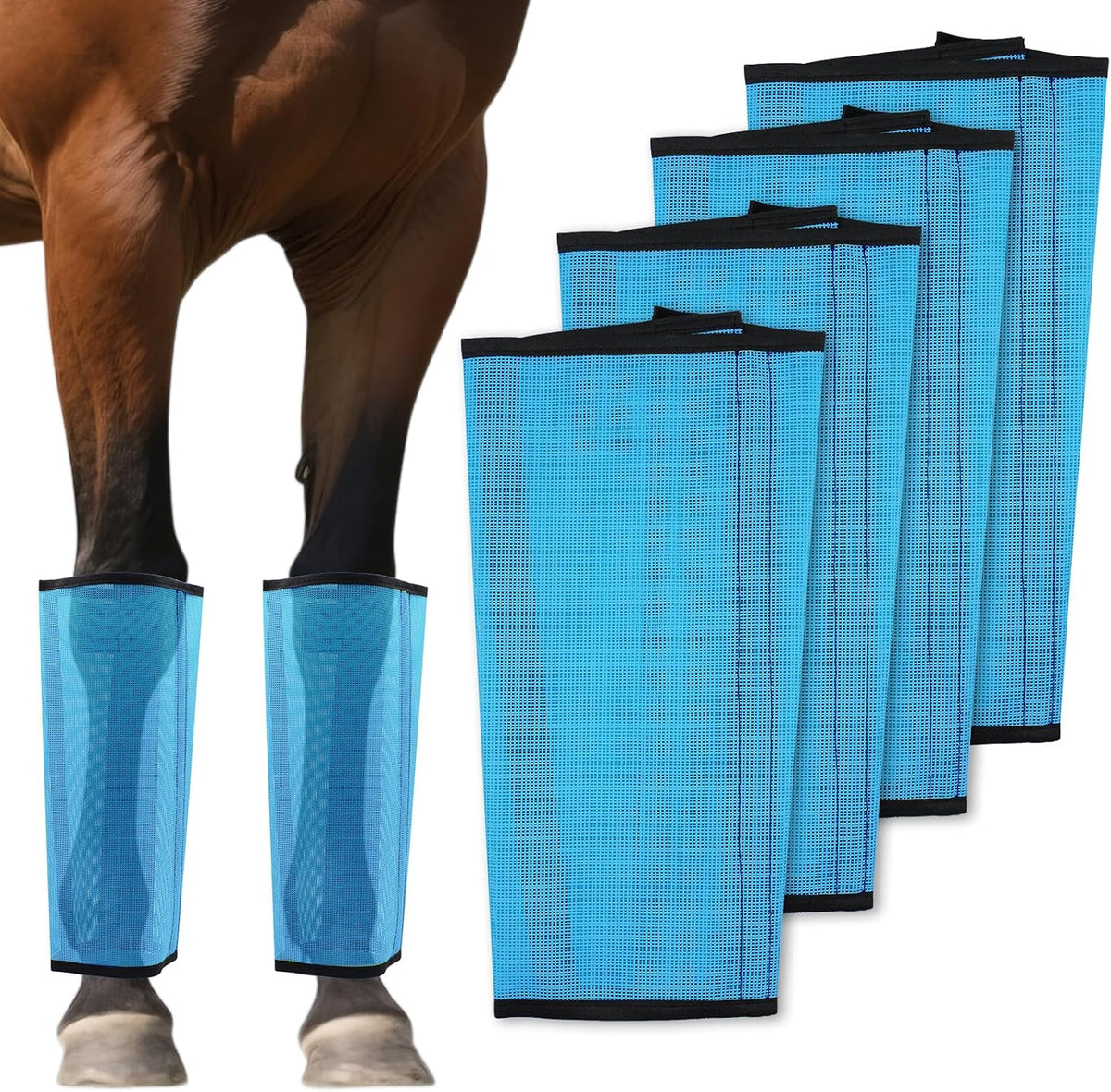 Mesh Horse Fly Boots Set of 4 - Loose Fitting Breathable Leggings for Horses, Adjustable Anti-Stomping Leg Wraps, Stay-Up No-Slip Design for All 4 Legs (Green) - Image 9