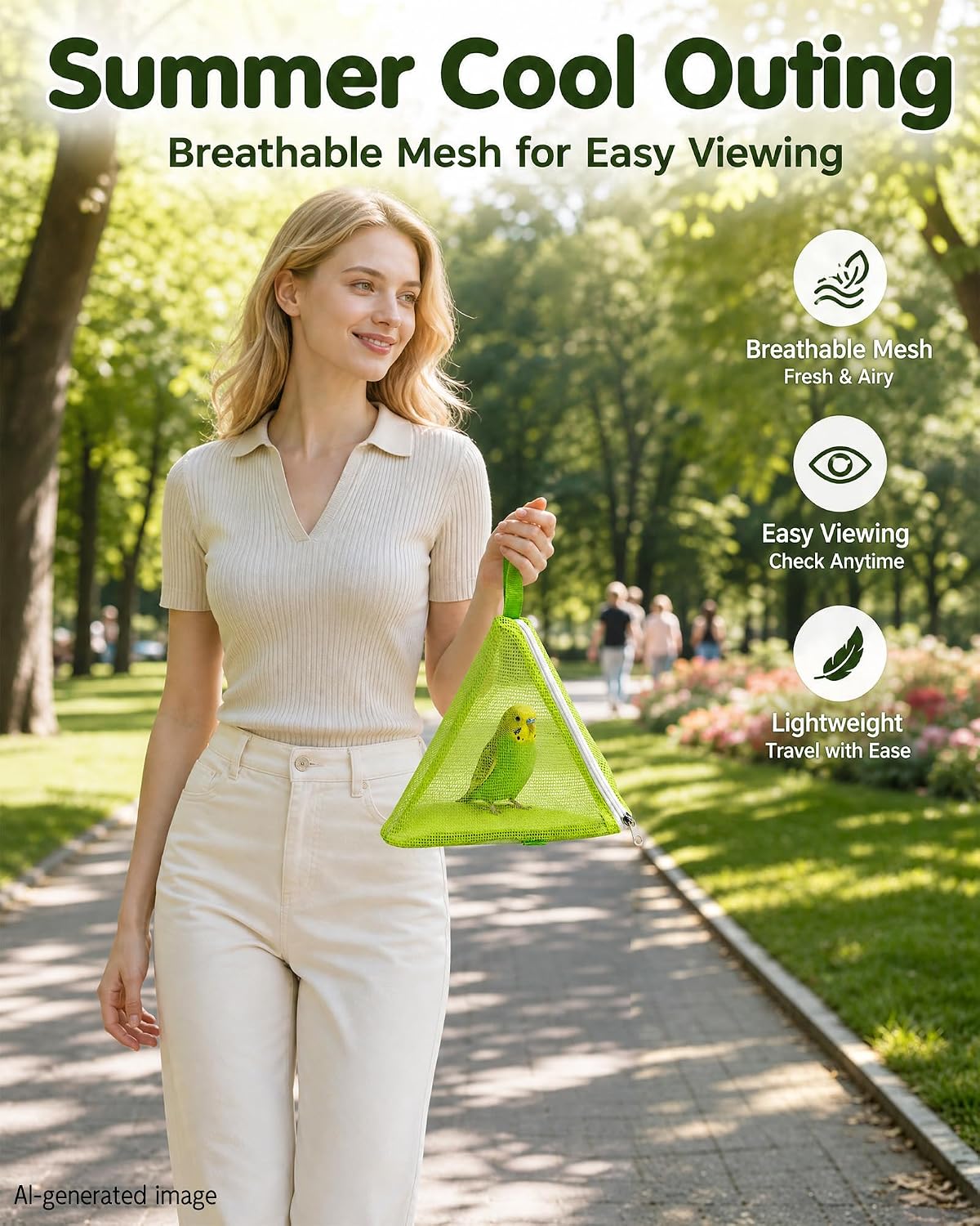 Mjeppludh breathable mesh bird carrier bag side angle view