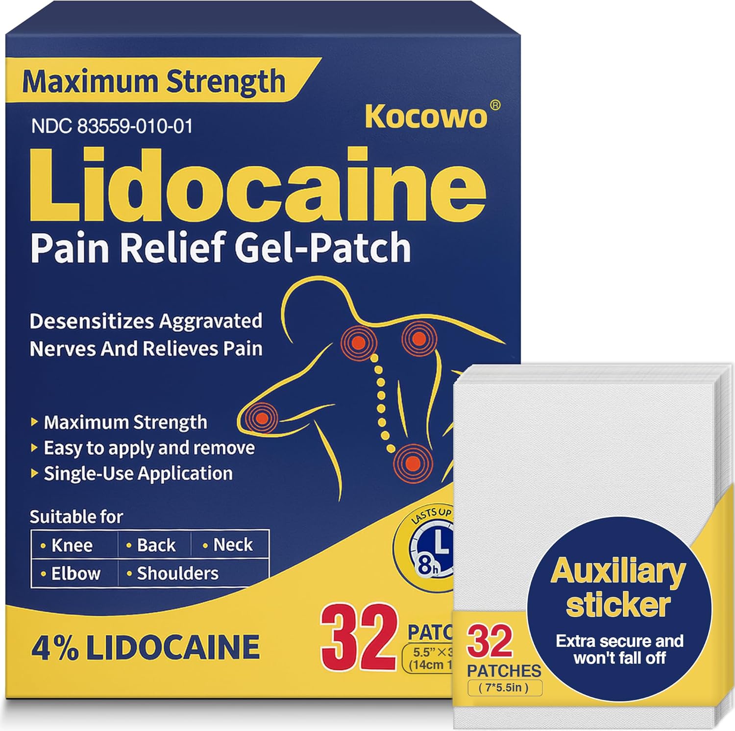 Inknows 4% Lidocaine Pain Relief Gel Patches front of box