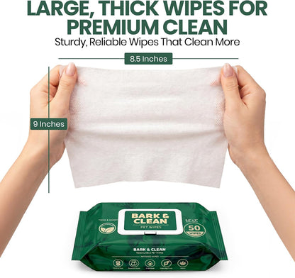Bark And Clean eco friendly compostable puppy wipes pack sitting on a clean surface.