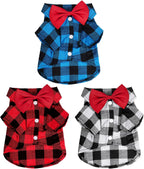 Tongcloud 3 pack plaid puppy cat shirt front view showing three different colored pet outfits