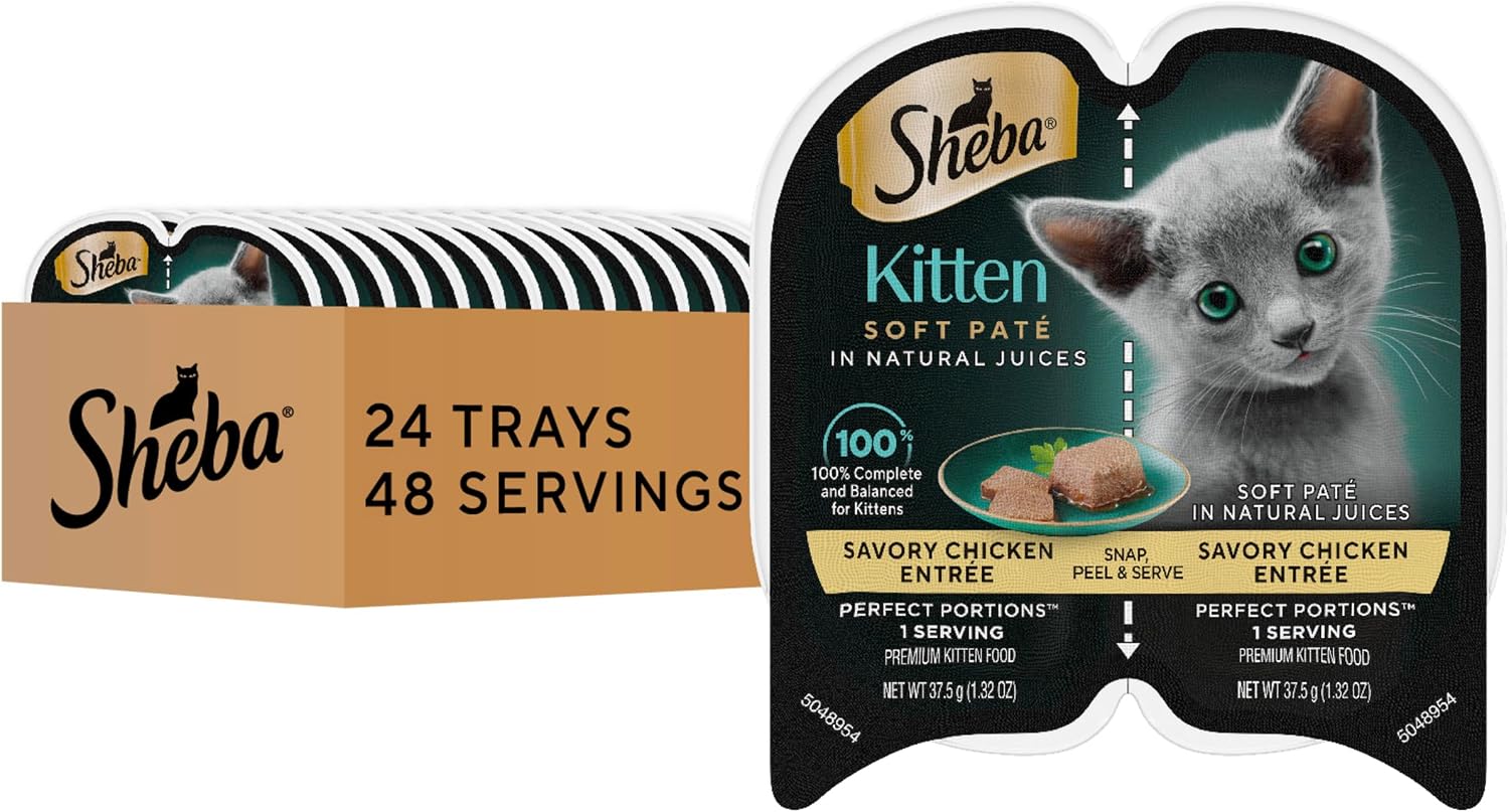 Sheba Perfect Portions Kitten Wet Cat Food Pate Chicken Entree, Salmon Entree, and Turkey Entree, 2.6 oz. Twin-Pack Trays (24 Count, 48 Servings) - Image 15